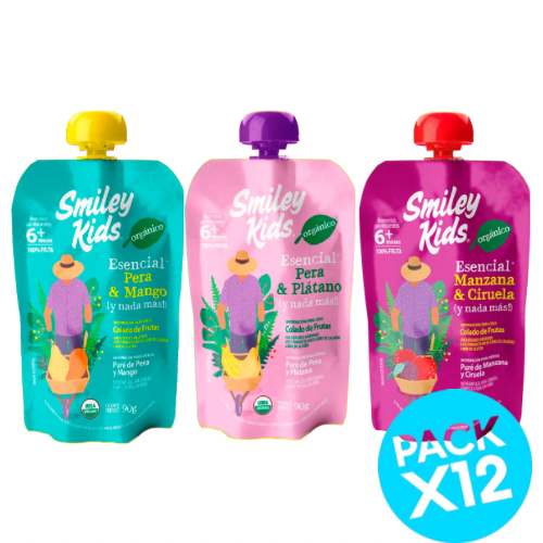 Pack compotas orgánicas esencial variedades Smiley Kids 12uu
